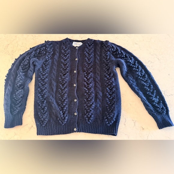 DEANS of Scotland Navy Blue popcorn cable knit Cardigan Large Ramie/Cotton blend - Picture 7 of 10